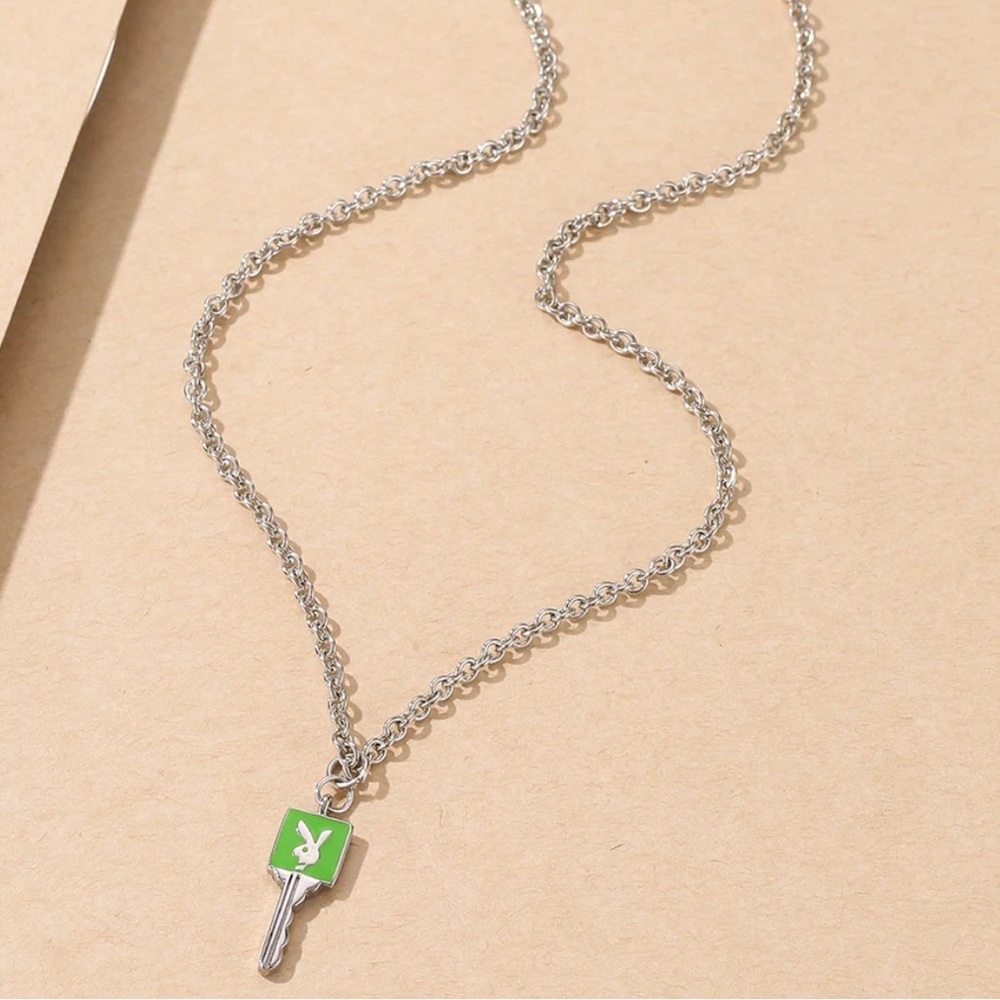 Green & Silver Playboy Bunny Key Necklace